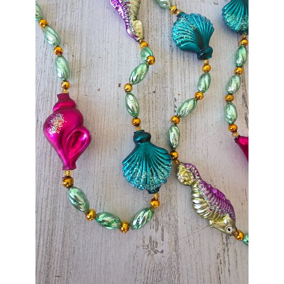 Vintage radko seafoam seahorse Garland shell green glitter Xmas tree - Picture 8 of 10